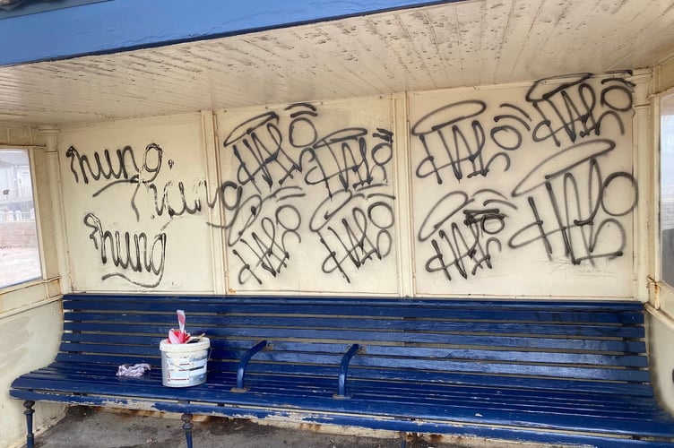 Graffiti in Teignmouth seafront shelter. Photo Cllr Robert Phipps 