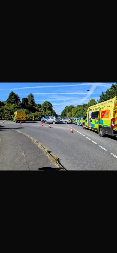 Emergency services attended a three vehicle collision in Dawlish. Photo Dawlish fire station