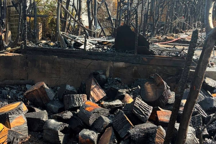 Fire damaged garden in Milber. Photo Newton Abbot fire station