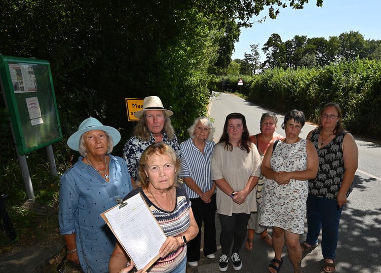 Diane Penfold with fellow Teigngrace residents unhappy as the road closure plans for the village