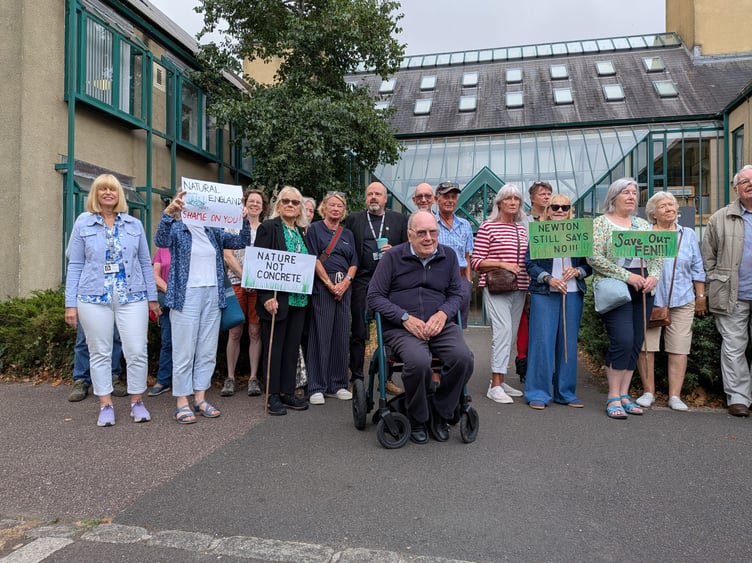 Protestors gather outside Forde House ahead of major planning inquiry. photo Guy Henderson