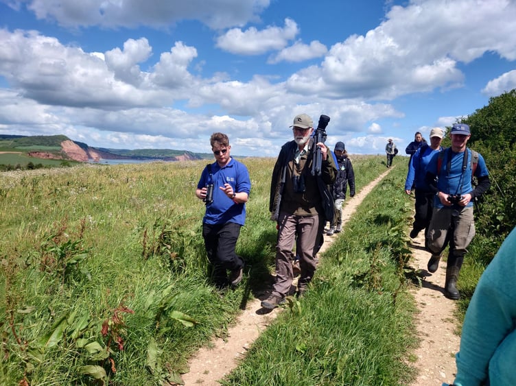Nigel Hewitt explaining cirl bunting habitat needs to RSPB staff and volunteers. Photo Toby Taylor RSPB