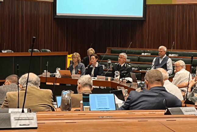 A meeting of the Devon and Cornwall police and crime panel with commissioner Alison Hernandez and chief constable James Vaughan