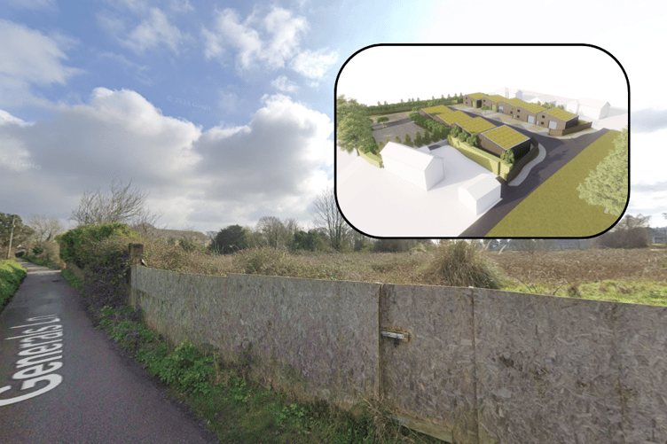 Background: Generals Lane, Starcross. Inset: An impression of how the business units could have looked