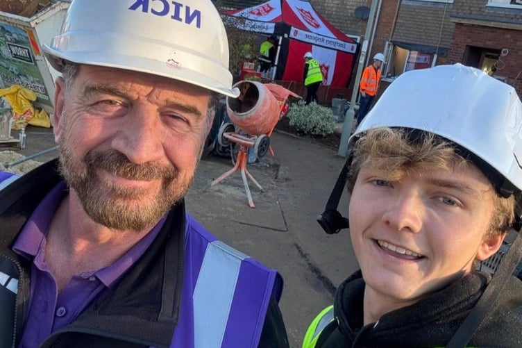DIY SOS presenter Nick Knowles with Kier Fraser. Photo supplied